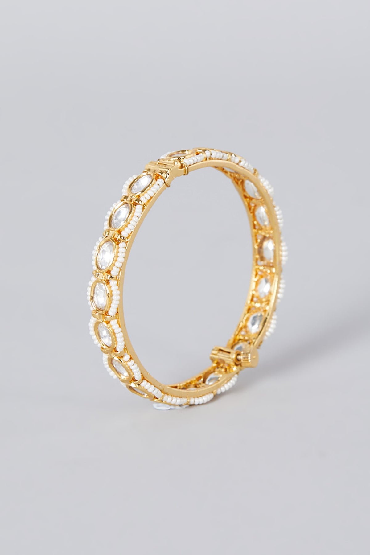 Gold Finish Bangles With Kundan Polki (Set Of 2)