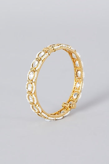 Gold Finish Bangles With Kundan Polki (Set Of 2)