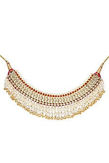 Gold Finish Kundan Polki & Pearl Drop Necklace Set