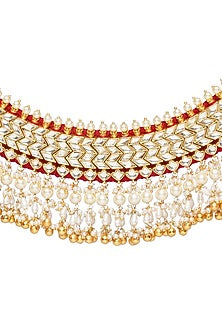 Gold Finish Kundan Polki & Pearl Drop Necklace Set