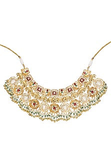 Gold Finish Kundan Polki & Green Onyx Necklace Set