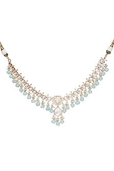 Gold Finish Moissanite Polki & Fluorite Drop Necklace Set