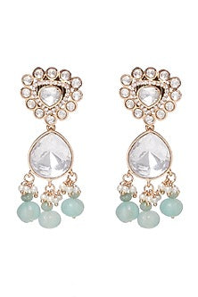 Gold Finish Moissanite Polki & Fluorite Drop Necklace Set