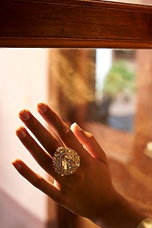 Gold Finish Moissanite Polki Ring
