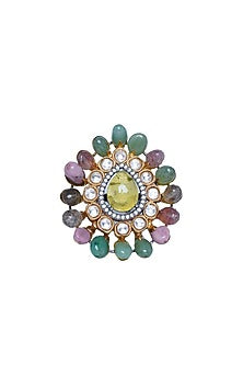 Gold Finish Moissanite Polki Ring In Sterling Silver
