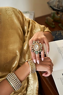 Gold Finish Kundan Polki Ring In Sterling Silver