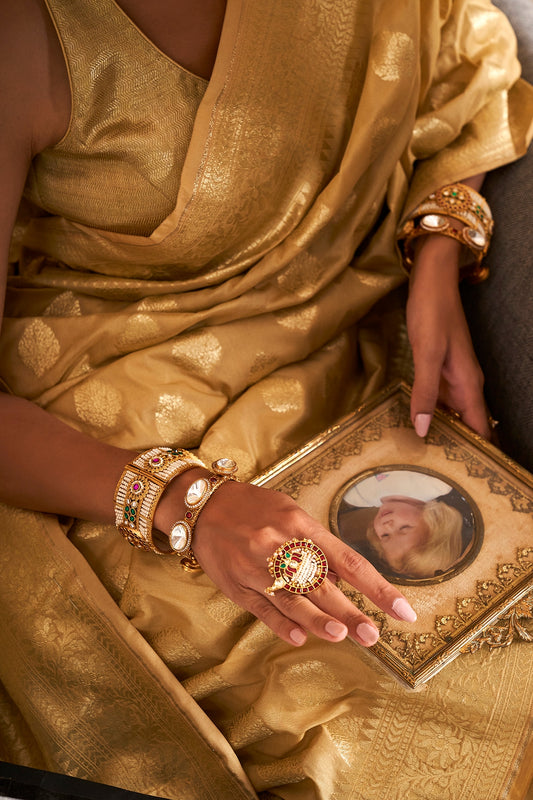 Gold Finish Kundan Polki Bangles (Set of 2)