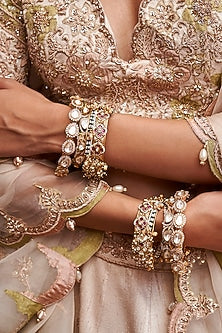 Gold Finish Kundan Polki Bangles (Set of 2)