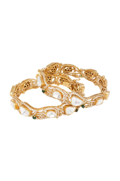 Gold Finish Kundan Polki Bangles (Set of 2)