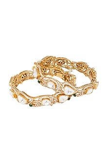 Gold Finish Kundan Polki Bangles (Set of 2)