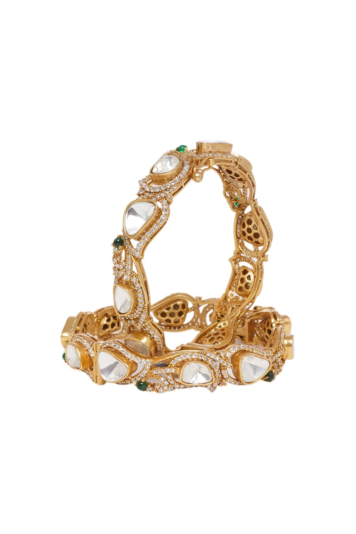 Gold Finish Kundan Polki Bangles (Set of 2)