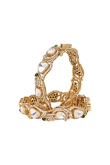 Gold Finish Kundan Polki Bangles (Set of 2)