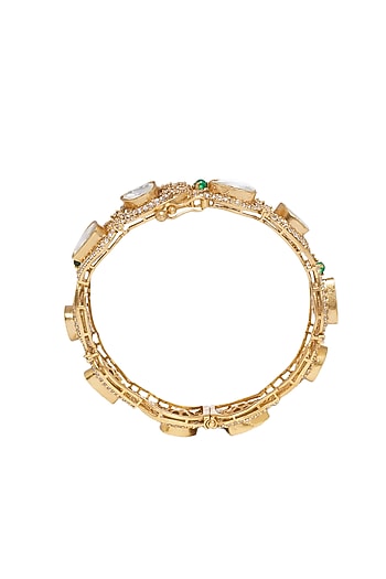 Gold Finish Kundan Polki Bangles (Set of 2)