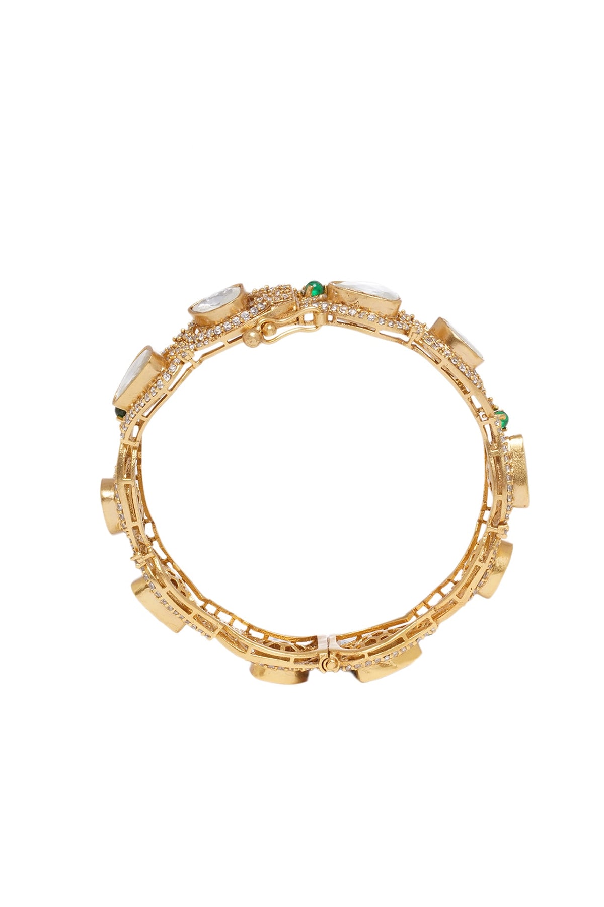 Gold Finish Kundan Polki Bangles (Set of 2)