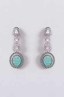 Gold Finish Pink & Mint Fluorite Stone Pendant Necklace Set