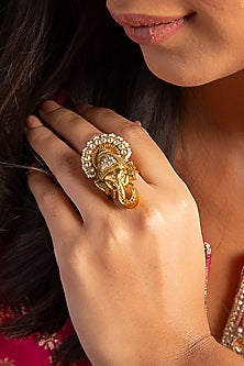 Gold Finish Kundan Polki Ring
