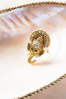 Gold Finish Kundan Polki Ring
