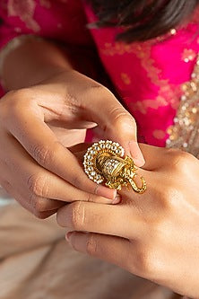 Gold Finish Kundan Polki Ring