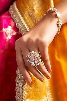 Gold Finish Kundan Polki Ring
