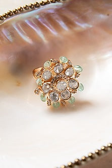 Gold Finish Kundan Polki Ring