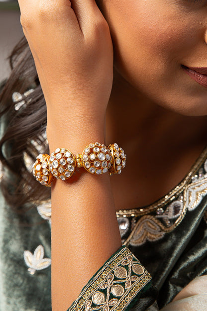 Gold Finish Kundan Polki Bracelet