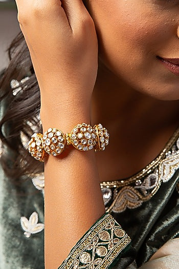 Gold Finish Kundan Polki Bracelet