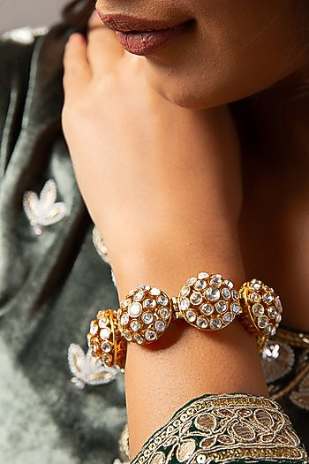 Gold Finish Kundan Polki Bracelet