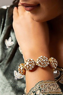 Gold Finish Kundan Polki Bracelet