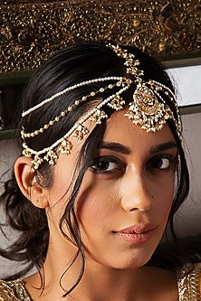 Gold Finish Kundan Polki & Pearl Matha Patti
