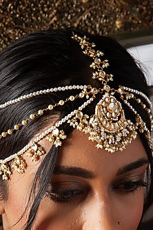 Gold Finish Kundan Polki & Pearl Matha Patti