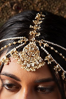 Gold Finish Kundan Polki & Pearl Matha Patti