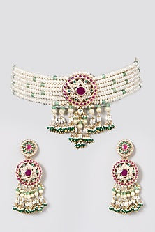 Gold Finish Ruby Choker Necklace