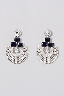 Silver Finish Blue Zircon Stud Earrings