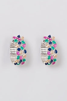 Silver Finished Multi-Colored Hoop Earrings