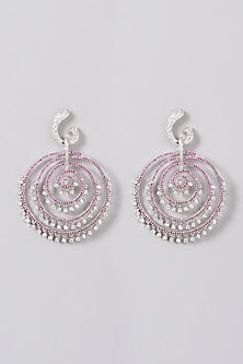 Silver Finish White & Pink Zircon Dangler Earrings