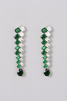 Silver Finish Green & White Dangler Earrings