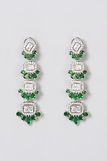 Silver Finish White & Green Zircon Dangler Earrings