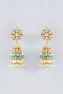 Gold Finish Green Kundan Polki Necklace Set