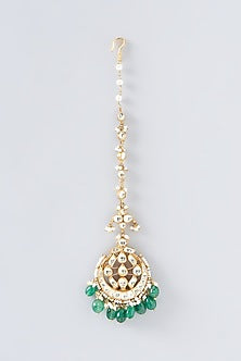 Gold Finish Green Kundan Polki Maangtikka