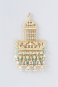 Gold Finish Pink & Green Kundan Polki Pasa