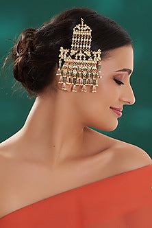 Gold Finish Pink & Green Kundan Polki Pasa