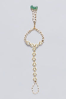 Gold Finish Kundan Polki Haathphool