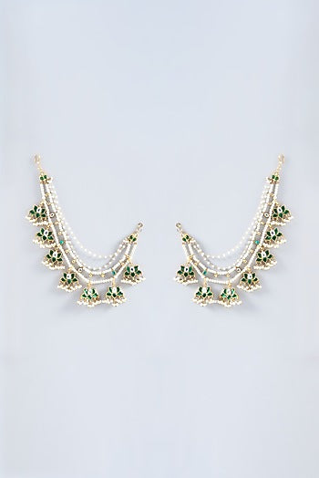 Gold Finish Green Kundan Polki Earchain