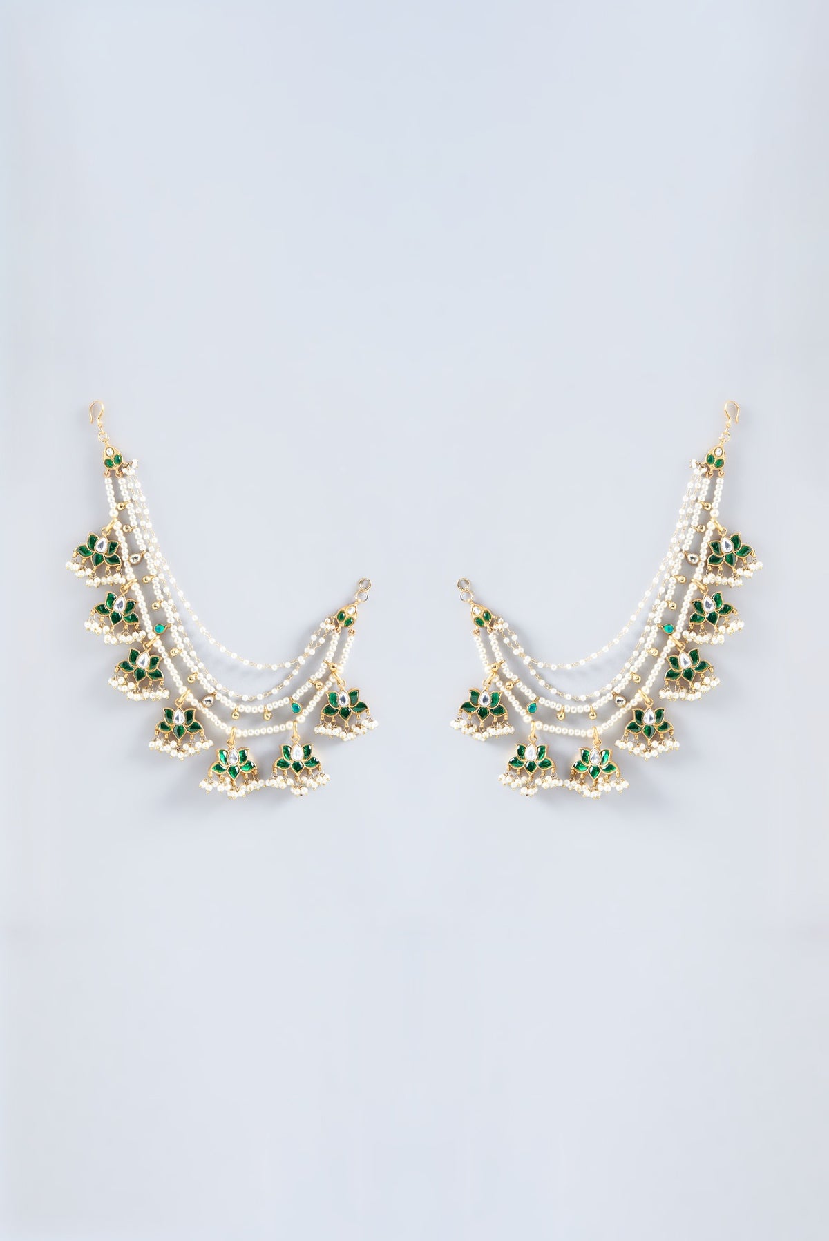 Gold Finish Green Kundan Polki Earchain