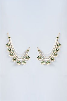 Gold Finish Green Kundan Polki Earchain