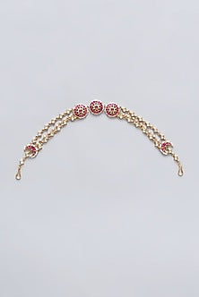 Gold Finish Red Kundan Polki Mathapatti