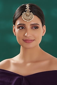 Gold Finish Kundan Polki Maangtikka