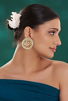 Gold Finish Kundan Polki Stud Earrings