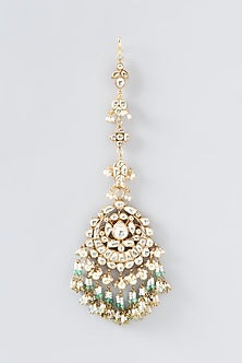 Gold Finish Green Kundan Polki Maangtikka