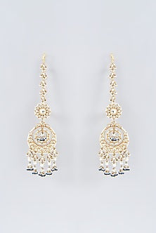 Gold Finish Blue Kundan Chandbali Earrings